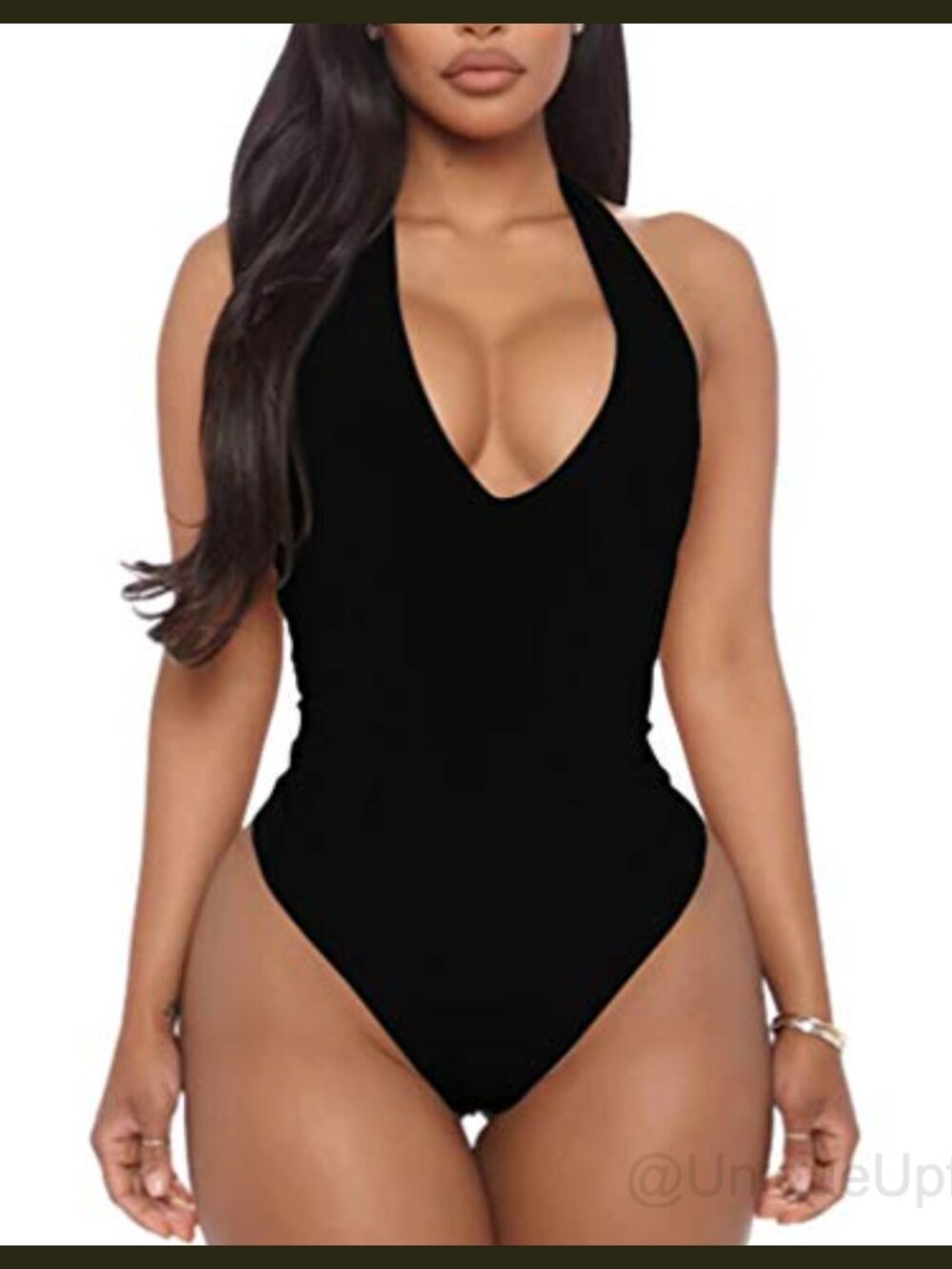 Sleeveless Halter V Neck Backless Bodysuit Top